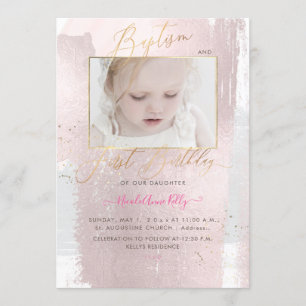 Invitation PixDezines Baptême d'aquarelle broyée 1er annivers