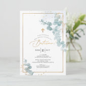 Invitation PixDezines Baptême d'eucalyptus rustique à l'aquar (Debout devant)