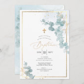 Invitation PixDezines Baptême d'Eucalyptus Rustique Aquarelle (Devant / Derrière)