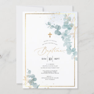 Invitation PixDezines Baptême d'Eucalyptus Rustique Aquarelle
