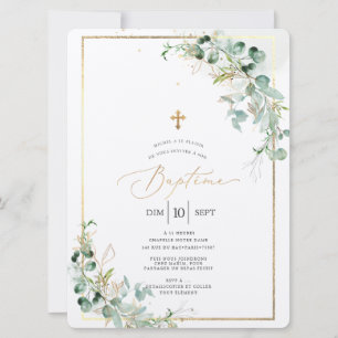 Invitation PixDezines Baptême d'Eucalyptus Rustique Aquarelle