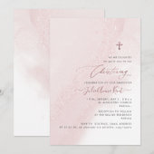 Invitation PixDezines Baptême Rose Pâle Or Rose (Devant / Derrière)