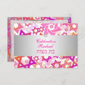 Invitation PixDezines bar de réception mitzvah/rose/argent (Devant / Derrière)