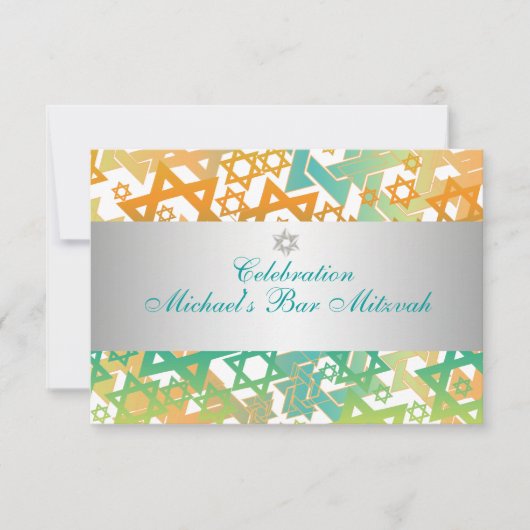 Invitation PixDezines bar de réception mitzvah/turquoise+oran (Devant)