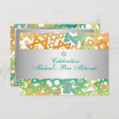 Invitation PixDezines bar de réception mitzvah/turquoise+oran (Devant / Derrière)