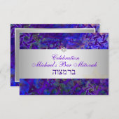 Invitation PixDezines bar de réception mitzvah/violet/argent (Devant / Derrière)