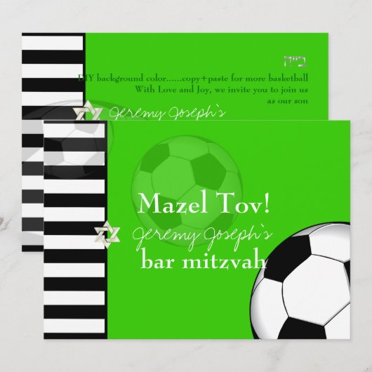 Invitation PixDezines bar-mitsva sur le football/DIY couleur (Devant / Derrière)