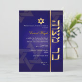 Invitation PixDezines Bar Mitzvah élégant/bleu foncé/or (Debout devant)