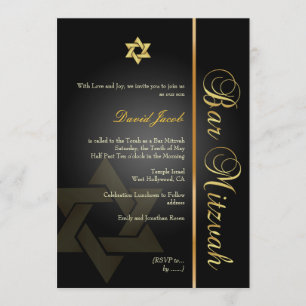 Invitation PixDezines BAR MITZVAH/ÉTOILE DE DAVID/OR+NOIR