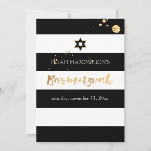 Invitation PixDezines bar mitzvah noir/blanc/rayures (Devant)