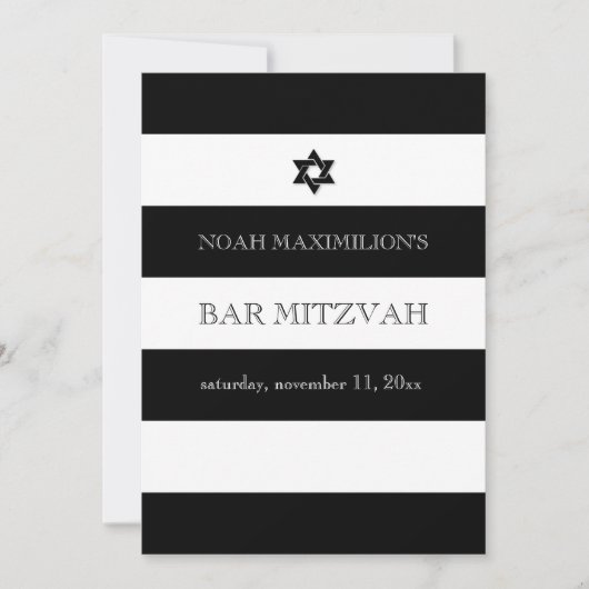 Invitation PixDezines bar mitzvah noir/blanc/rayures (Devant)