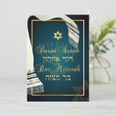 Invitation PixDezines bar tallit mitzvah/turquoise/or (Debout devant)