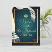 Invitation PixDezines bar tallit mitzvah/turquoise/or (Debout devant)