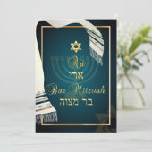 Invitation PixDezines bar tallit mitzvah/turquoise/or (Debout devant)