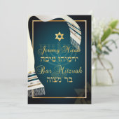 Invitation PixDezines bar tallit mitzvah/turquoise/or Card (Debout devant)