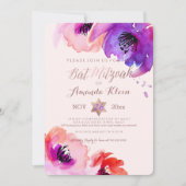 Invitation PixDezines ✡ Bat mitzvah/aquarelle florale (Devant)