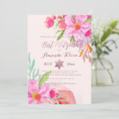 Invitation PixDezines ✡ Bat mitzvah/aquarelle florale (Debout devant)