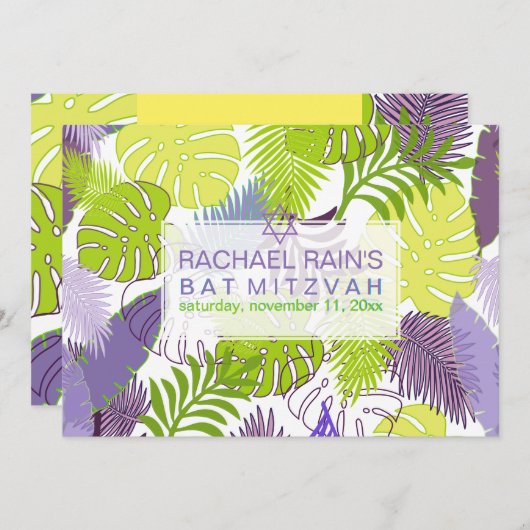 Invitation PixDezines bat mitzvah de forêt tropicale/luau (Devant / Derrière)