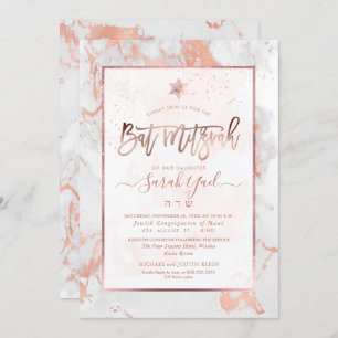 Invitation PixDezines Bat mitzvah Marbre Faux Veines rosées e