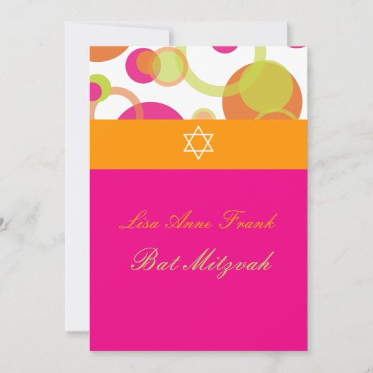 Invitation PixDezines Bat mitzvah+Mod Bubbles/orange/rose vif (Devant)
