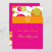 Invitation PixDezines Bat mitzvah+Mod Bubbles/orange/rose vif (Devant / Derrière)