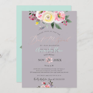 Invitation PixDezines Bat mitzvah Rose d'hiver
