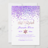 Invitation PixDezines Bat mitzvah/Violet/Rose Or/Confetti (Devant)