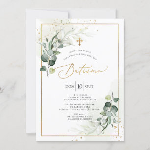 Invitation PixDezines Batismo de eucalipto rústico em aquarel