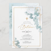 Invitation PixDezines Batismo de eucalipto rústico em aquarel (Devant / Derrière)