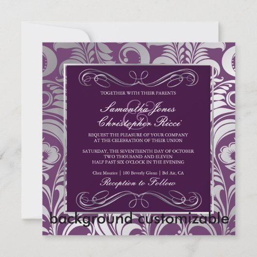 Invitation PixDezines Bellissimo Damask, Custom Color!! (Dos)