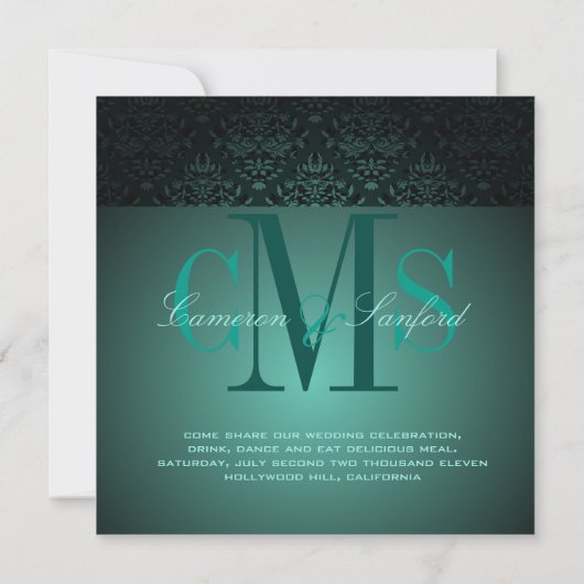 Invitation PixDezines Bijoux Damask/Vert Turquoise (Dos)
