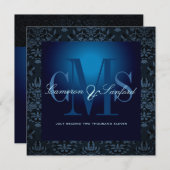 Invitation PixDezines bijoux damassé /saphir bleu (Devant / Derrière)