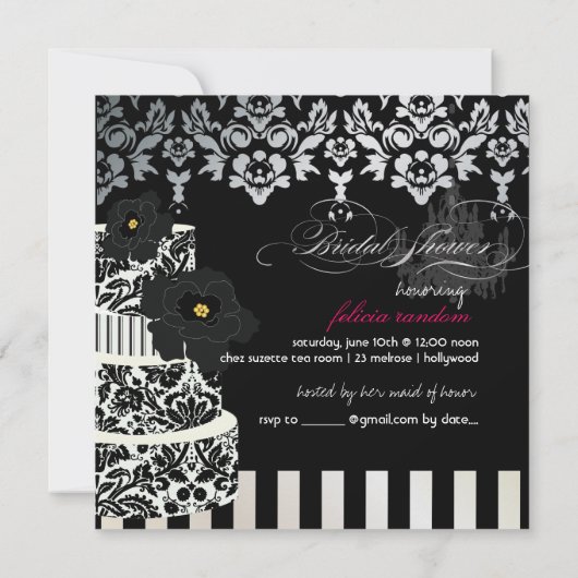 Invitation PixDezines BLACK+WHITE MARIAGE CAKE FÊTE DE L'MARI (Dos)