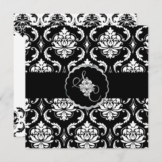 Invitation PixDezines Black+White Vendome Damask (Devant / Derrière)
