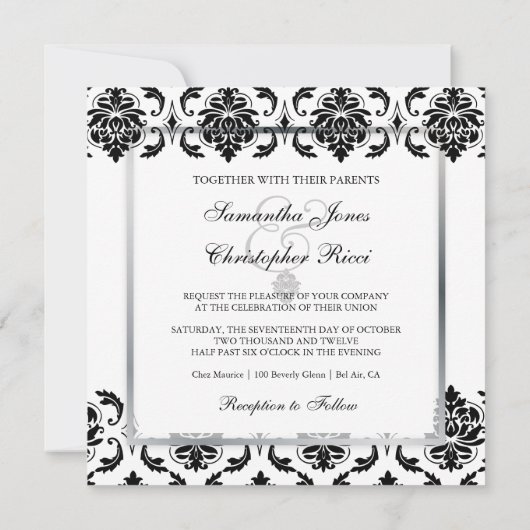 Invitation PixDezines Black+White Vendome Damask (Dos)