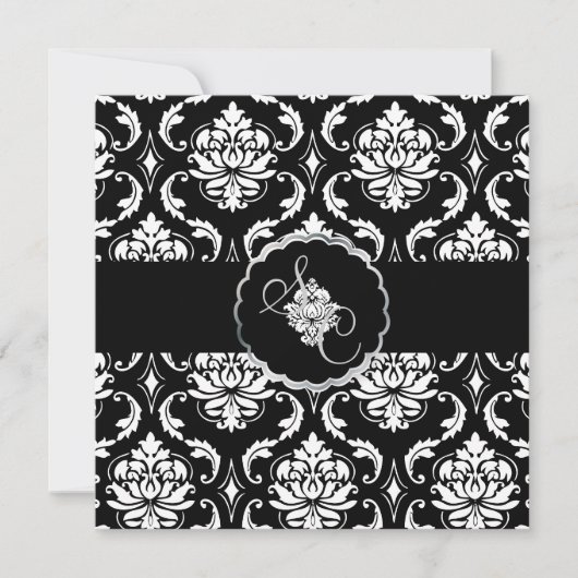 Invitation PixDezines Black+White Vendome Damask (Devant)