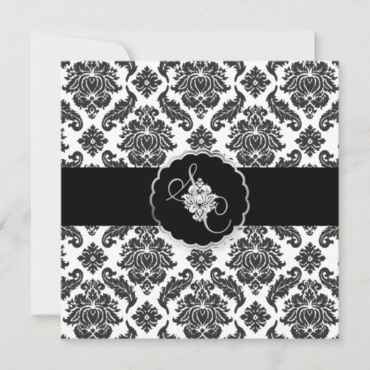 Invitation PixDezines Black+White Venezia Damask (Devant)