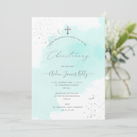 Invitation PixDezines Bleu Aqua (Debout devant)