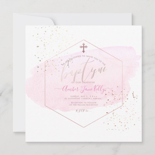 Invitation PixDezines Bleu Aquarelle+Baptême peigne (Devant)