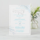Invitation PixDezines Blue+Argent Palms, Partie d'engagement (Debout devant)