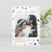 Invitation PixDezines Blue Blush Terrazzo, Date de sauvegarde (Debout devant)