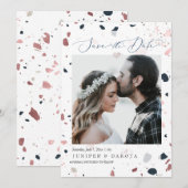 Invitation PixDezines Blue Blush Terrazzo, Date de sauvegarde (Devant / Derrière)