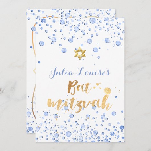 Invitation PixDezines Blue Confetti Bat mitzvah (Devant / Derrière)