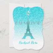 Invitation PixDezines Blue Faux Parties scintillant Tour Eiff (Devant)