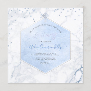 Invitation PixDezines Blue Honeycomb Marble Christening