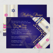 Invitation PixDezines Blue/Pink Tallits B'nai Mitzvah (Devant / Derrière)
