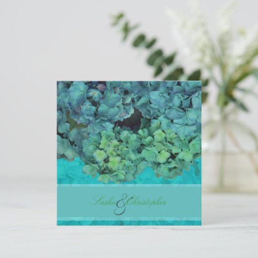 Invitation PixDezines Blue/Turquoise Hydrangea (Debout devant)