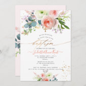 Invitation PixDezines Blush Aquarelle Peonies Baptême (Devant / Derrière)