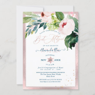 Invitation PixDezines Blush Floral Watercolor Bat mitzvah