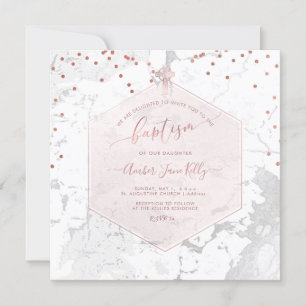 Invitation PixDezines Blush Honeycomb Marbre Baptême